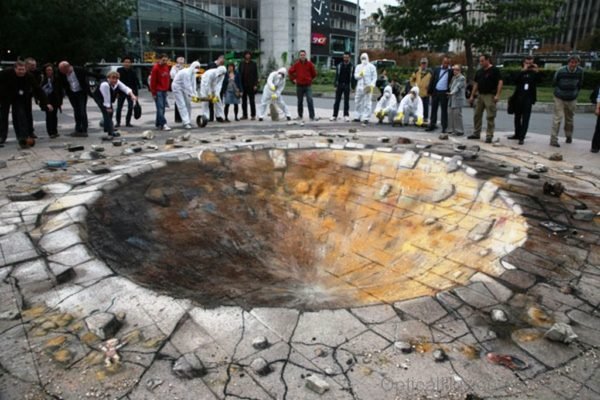 3D Concrete Crater Illusion