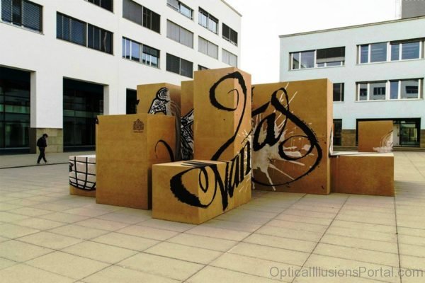 Anamorphic Cardboard Boxes Illusison