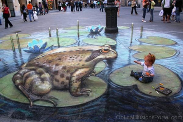 Baby With Funny 3D Illusion Frog Art
