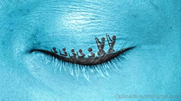 Boat Rowers On Eyelash Optical Illusion