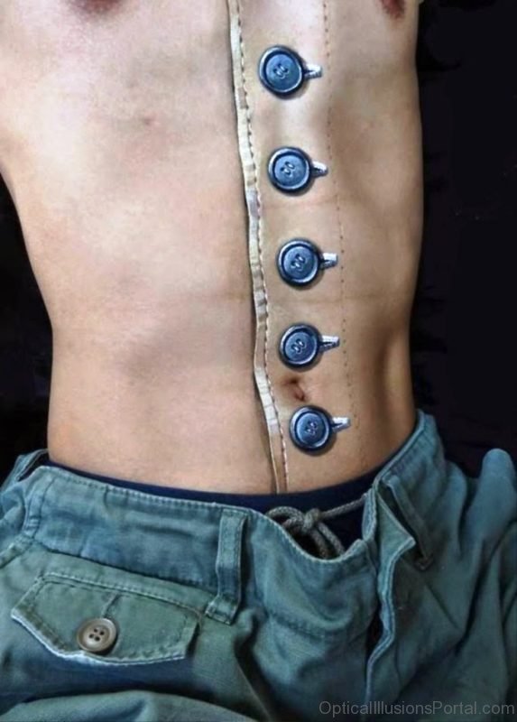 Buttoned Up Body Art Optical Illusion