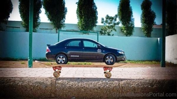 Car Skateboarding Optical Illusion