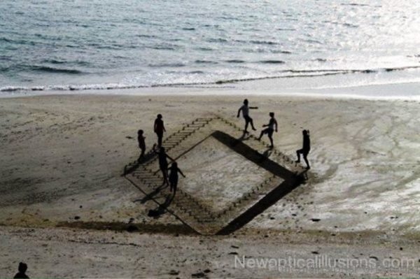 Climbing Stairs Beach Optical Illusion