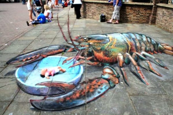 Crab 3D Chalk Drawing