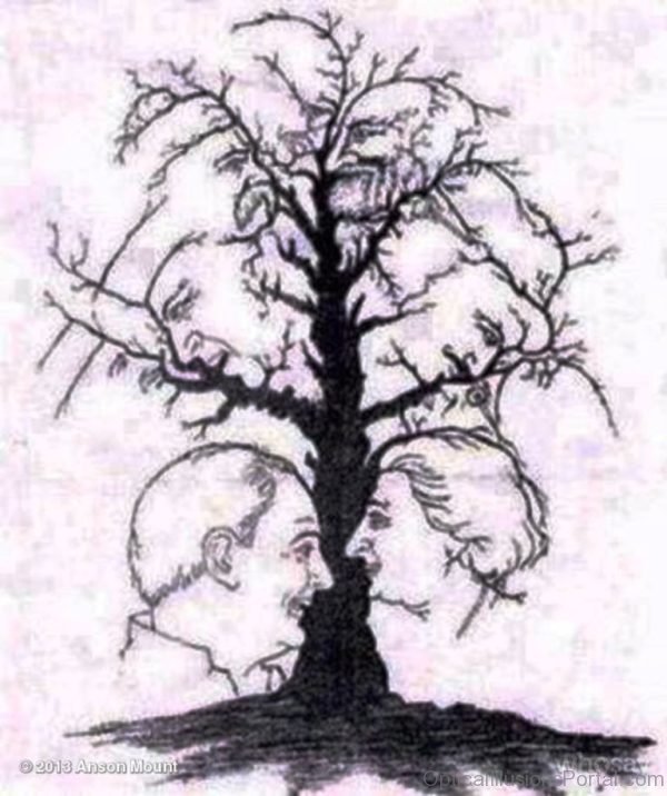 Faces in the Tree Optical Illusion