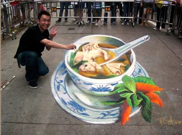 Food Painted On Floor Illusion
