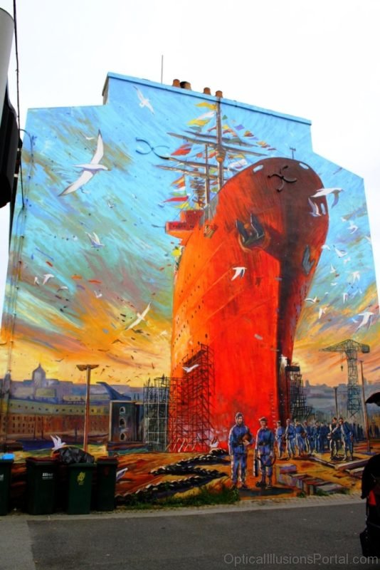 Large Ship Chalk Drawing