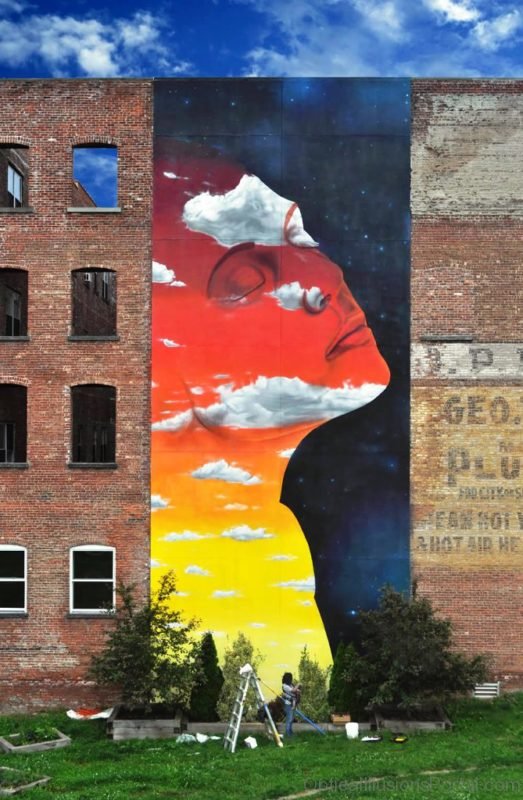 Rainbow Face With Clouds Mural Illusion