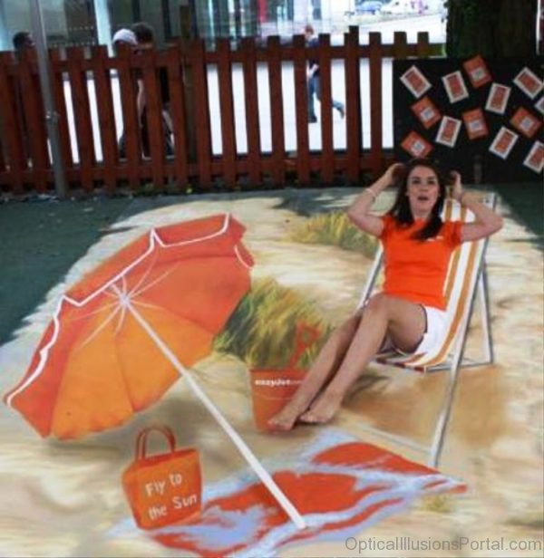 Woman on the Beach 3D Chalk Drawing Optical Illusion