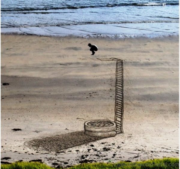Beach Sand Art Diving Illusion