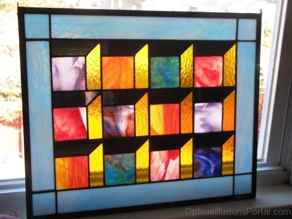 Custom Made Optical Illusion Stained Glass Quilt Panel