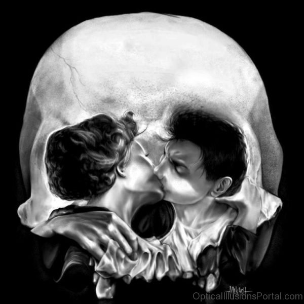 Kissing Skull Ambiguous Optical Illusion