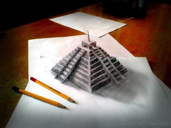 Tower 3D Drawings Optical Illusion 
