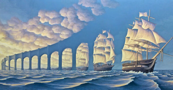 Optical Illusion Clouds & Boats Art